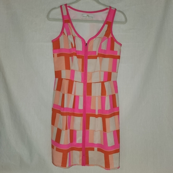 Amanda Uprichard Dresses & Skirts - Amanda Uprichard 100% Silk Geometric Dress Medium Pink & Cream